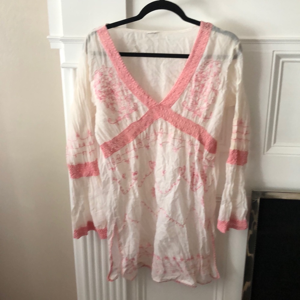 Gauze sundress with peach embroidery